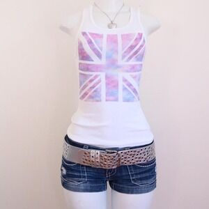 y2k galaxy union jack baby tee white graphic top